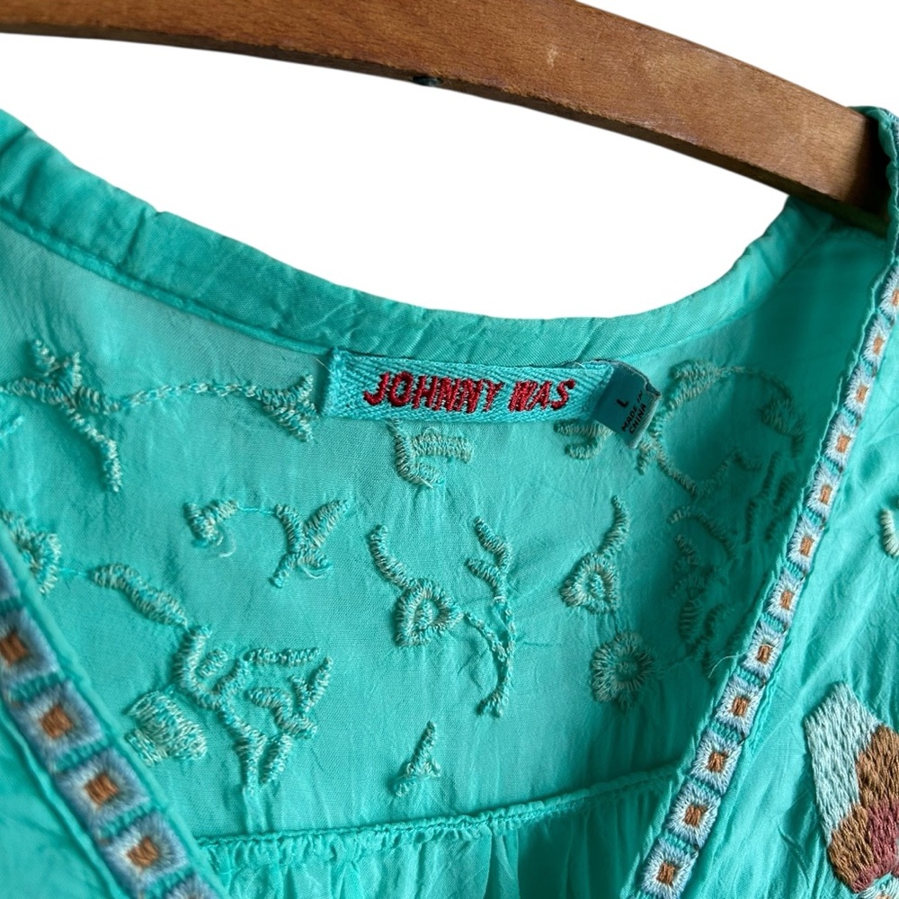 Johnny Was Cosette Blue Floral Embroidered Blouse Womens L - Picture 4 of 5